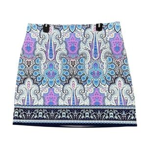 Talbots Skirt Womens 14 Canvas Mini Short Paisley‎ Lined Stretch Casual Southern